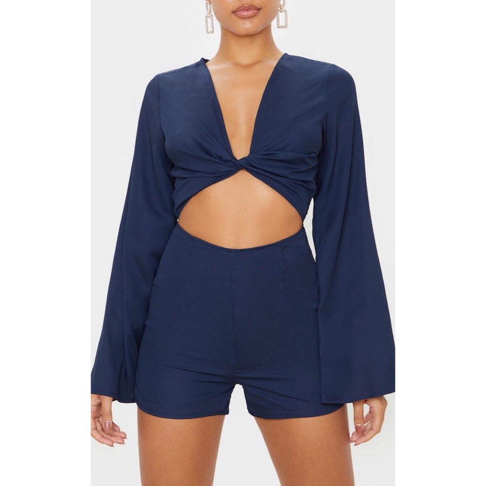 PrettyLittleThing Navy Cut-Out Romper